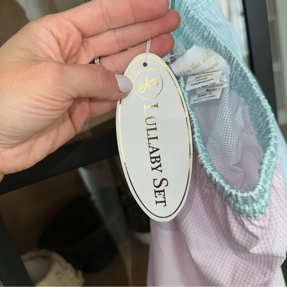 Lullaby Set toddler boys swim trunks shorts pastel gingham pink green colorblock - Picture 3 of 9